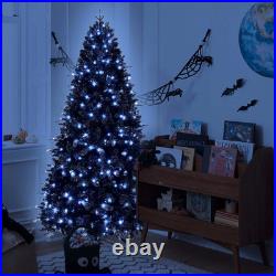 5-9 ft Prelit Artificial Black Christmas Tree Halloween Pine Tree for Holiday