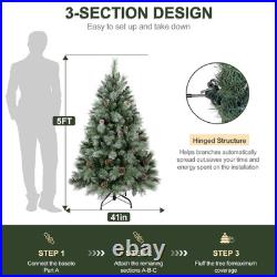 5 FT Artificial Christmas Tree Snow Tips Xmas Tree with Stand 694 Branch Tips