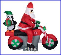 5' Inflatable Lighted Santa and Penguin on Motorcycle Outdoor Christmas Decor