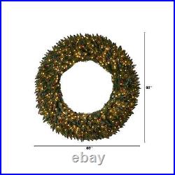 5' Large Flocked Xmas Wreath WithBerries, 400 LEDs And 820 Tips 5' Large Flocked Xmas Wreath WithBerries, 400 LEDs And 820 Tips