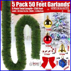 5 Pack 250FT Christmas Green Garland Flower for Christmas and Non-Lit Soft Holid