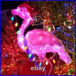 5 ft Christmas Flamingo Lighted Yard Sculpture Warm Light Tropical Beach Coastal