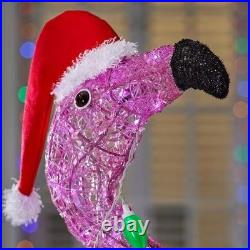5 ft Christmas Flamingo Lighted Yard Sculpture Warm Light Tropical Beach Coastal