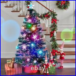 5 ft Pre-Lit Artificial Christmas Tree, Lighted Optical Fiber Xmas Trees with