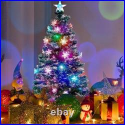 5 ft Pre-Lit Artificial Christmas Tree, Lighted Optical Fiber Xmas Trees with
