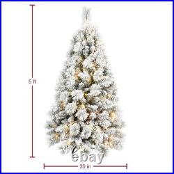 5ft Pre-Lit White Flocked Artificial Christmas Tree Home Decore with 250 Lights