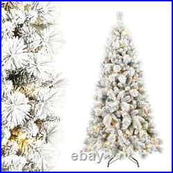5ft Pre-Lit White Flocked Artificial Christmas Tree Home Decore with 250 Lights