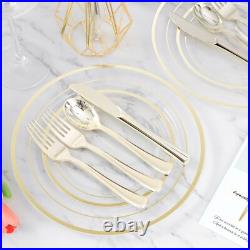 600PCS Clear Gold Plastic Plate Set (100 Guests), Disposable Dinnerware Set f 600PCS Clear Gold Plastic Plate Set (100 Guests), Disposable Dinnerware Set f