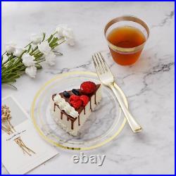 600PCS Clear Gold Plastic Plate Set (100 Guests), Disposable Dinnerware Set f 600PCS Clear Gold Plastic Plate Set (100 Guests), Disposable Dinnerware Set f