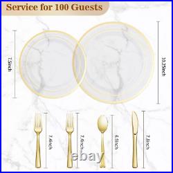 600PCS Clear Gold Plastic Plate Set (100 Guests), Disposable Dinnerware Set f 600PCS Clear Gold Plastic Plate Set (100 Guests), Disposable Dinnerware Set f