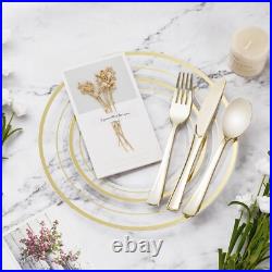 600PCS Clear Gold Plastic Plate Set (100 Guests), Disposable Dinnerware Set f 600PCS Clear Gold Plastic Plate Set (100 Guests), Disposable Dinnerware Set f