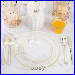 600PCS Clear Gold Plastic Plate Set (100 Guests), Disposable Dinnerware Set f 600PCS Clear Gold Plastic Plate Set (100 Guests), Disposable Dinnerware Set f