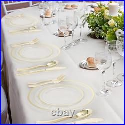 600PCS Clear Gold Plastic Plate Set (100 Guests), Disposable Dinnerware Set f 600PCS Clear Gold Plastic Plate Set (100 Guests), Disposable Dinnerware Set f