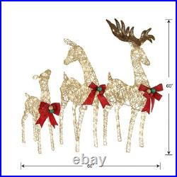 60 in, 52 in. And 36 in. Champagne Glitter Deer Family with 370 Warm White LED