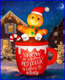 6FT Christmas Inflatables Cute Gingerbread Man 2025 NEW LED Outdoor Decoration