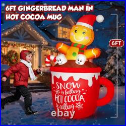 6FT Christmas Inflatables Cute Gingerbread Man 2025 NEW LED Outdoor Decoration