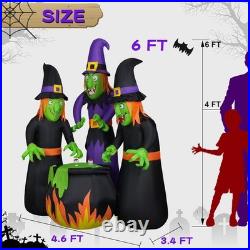 6FT Halloween Inflatable Three Witch Cauldron with LED Lights Outdoor Yard Decor