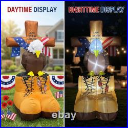 6FT LED Eagle Inflatables with Flag for Memorial Day and Independence Day Decor
