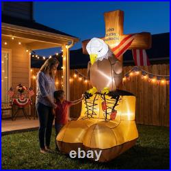 6FT LED Eagle Inflatables with Flag for Memorial Day and Independence Day Decor