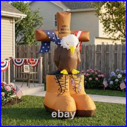 6FT LED Eagle Inflatables with Flag for Memorial Day and Independence Day Decor