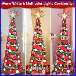 6FT Pop Up Christmas Tree With Lights, Prelit Collapsible, Ribbon, Bows, Xmas Tree