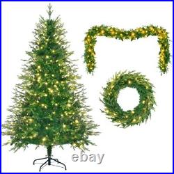 6FT Pre-Lit Aspen Fir Artificial Christmas Tree with Wreath&Garland Green 6FT Pre-Lit Aspen Fir Artificial Christmas Tree with Wreath&Garland Green