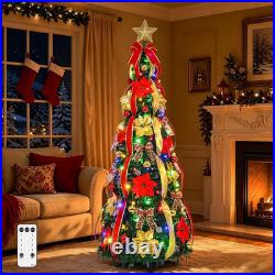 6FT Pre Lit Pop up Christmas Tree, Pre-Decorated Artificial Tree with Remote Cont