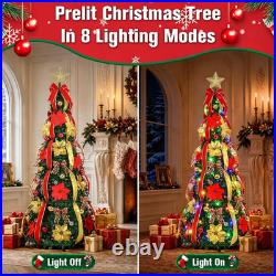6FT Pre Lit Pop up Christmas Tree, Pre-Decorated Artificial Tree with Remote Cont