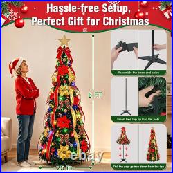 6FT Pre Lit Pop up Christmas Tree, Pre-Decorated Artificial Tree with Remote Cont