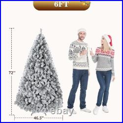 6FT Pre-Lit Snow Flocked Artificial Full Christmas Tree with Warm Lights, Art