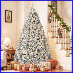 6FT Pre-Lit Snow Flocked Artificial Full Christmas Tree with Warm Lights, Art
