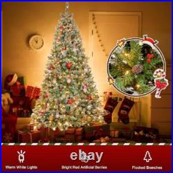 6FT Pre-lit Christmas Tree With LED Lights Pinecones Berries Indoor Outdoor New 6FT Pre-lit Christmas Tree With LED Lights Pinecones Berries Indoor Outdoor New