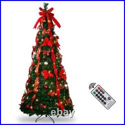 SHATCHI Voorverlichte Pop-Up Kerstboom 6Ft (1,8m) – Met 200 Warmwitte LEDs & Kerstballen, Batterij Aangedreven, Sneeuw Effect