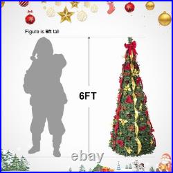 6FT -Up Christmas Tree with 150 Warm White UL Lights Pre-Decorated with Red