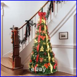 6FT -Up Christmas Tree with 150 Warm White UL Lights Pre-Decorated with Red