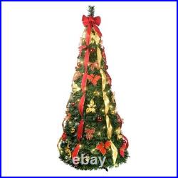 6FT -Up Christmas Tree with 150 Warm White UL Lights Pre-Decorated with Red