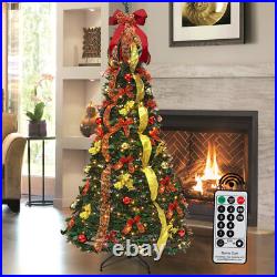 6Ft Pre-lit Christmas Tree Pull-Up Christmas Tree with Remote & 200 LED Lights