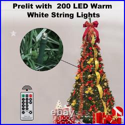 6Ft Pre-lit Christmas Tree Pull-Up Christmas Tree with Remote & 200 LED Lights