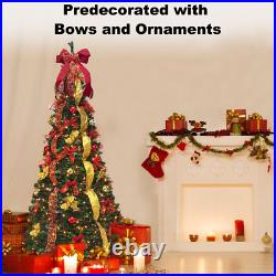 6Ft Pre-lit Christmas Tree Pull-Up Christmas Tree with Remote & 200 LED Lights