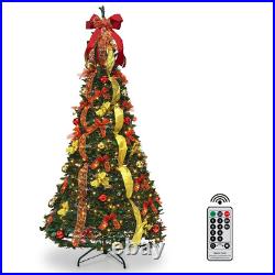 6Ft Pre-lit Christmas Tree Pull-Up Christmas Tree with Remote & 200 LED Lights