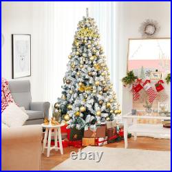 6Ft Snow Flocked Hinged Artificial Christmas Tree Unlit Holiday Decor