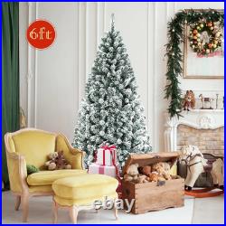 6Ft Snow Flocked Hinged Artificial Christmas Tree Unlit Holiday Decor