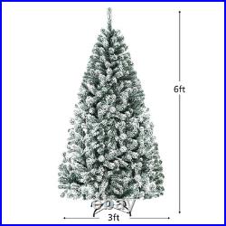 6Ft Snow Flocked Hinged Artificial Christmas Tree Unlit Holiday Decor