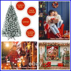 6Ft Snow Flocked Hinged Artificial Christmas Tree Unlit Holiday Decor