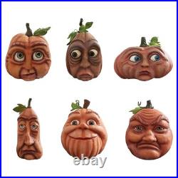 6PCS 3D Lifelike Halloween Resin Expressive Pumpkins Face Horror Outdoor Decor