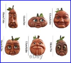 6PCS 3D Lifelike Halloween Resin Expressive Pumpkins Face Horror Outdoor Decor