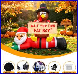 6.4 FT Thanksgiving Inflatable Turkey Sitting on Santa Claus Decoration, Light u
