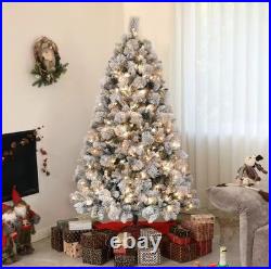 6.5FT Pre-Lit Flocked Artificial Christmas Tree with 350 Clear Lights Snow Cov 6.5FT Pre-Lit Flocked Artificial Christmas Tree with 350 Clear Lights Snow Cov