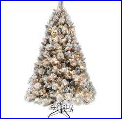 6.5FT Pre-Lit Flocked Artificial Christmas Tree with 350 Clear Lights Snow Cov 6.5FT Pre-Lit Flocked Artificial Christmas Tree with 350 Clear Lights Snow Cov
