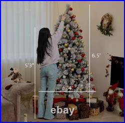 6.5FT Pre-Lit Flocked Artificial Christmas Tree with 350 Clear Lights Snow Cov 6.5FT Pre-Lit Flocked Artificial Christmas Tree with 350 Clear Lights Snow Cov
